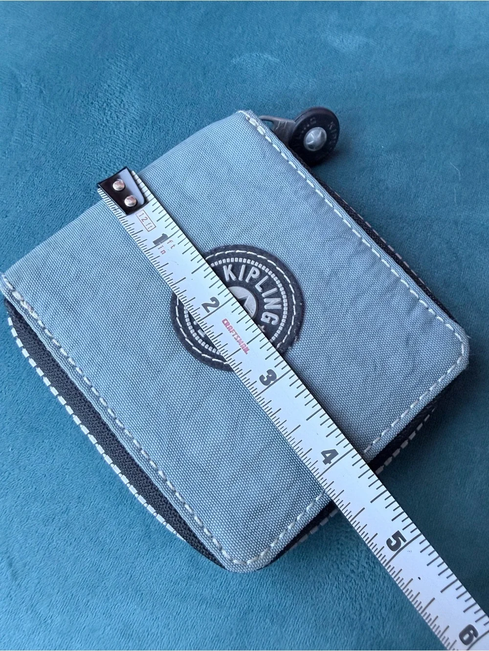 Kipling Light Blue Canvas Zip Wallet with Logo Patch